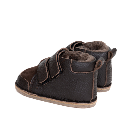 ​​​​​​​Ghetute Barefoot Copii din Piele Naturala Imblanite – Primii Pasi, Talpa Flexibila Cauciuc, Iarna | Melvelo - Dark Oak [2]
