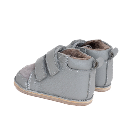 ​​​​​​​Ghetute Barefoot Copii din Piele Naturala Imblanite – Primii Pasi, Talpa Flexibila Cauciuc, Iarna | Melvelo - Stone Grey [2]