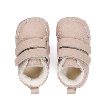 ​​​​​​​Ghetute Barefoot Copii din Piele Naturala Imblanite – Primii Pasi, Talpa Flexibila Cauciuc, Iarna|Melvelo - Blush [1]