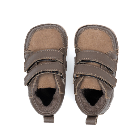 ​​​​​​​Ghetute Barefoot Copii din Piele Naturala Imblanite – Primii Pasi, Talpa Flexibila Cauciuc, Iarna | Melvelo - Cappuccino Brown [1]