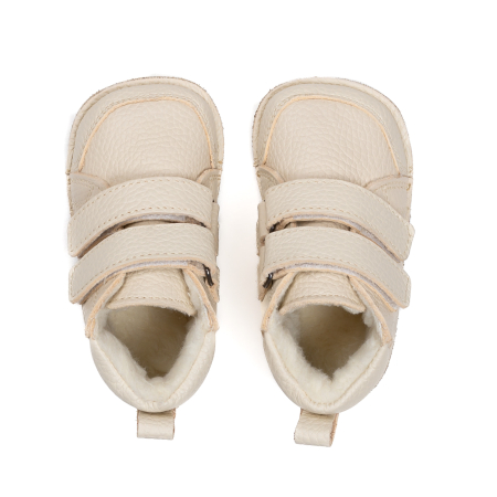 ​​​​​​​Ghetute Barefoot Copii din Piele Naturala Imblanite – Primii Pasi, Talpa Flexibila Cauciuc, Iarna | Melvelo - Crem [1]