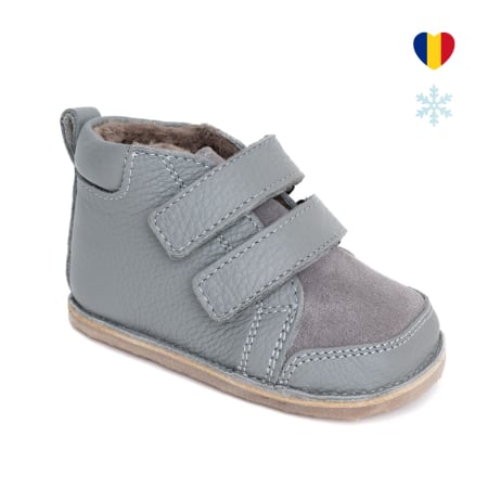 Ghete - ​​​​​​​Ghetute Barefoot Copii din Piele Naturala Imblanite – Primii Pasi, Talpa Flexibila Cauciuc, Iarna | Melvelo - Stone Grey