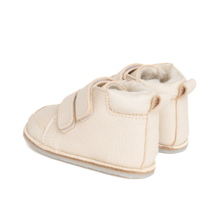 ​​​​​​​Ghetute Barefoot Copii din Piele Naturala Imblanite – Primii Pasi, Talpa Flexibila Cauciuc, Iarna | Melvelo - Crem [2]