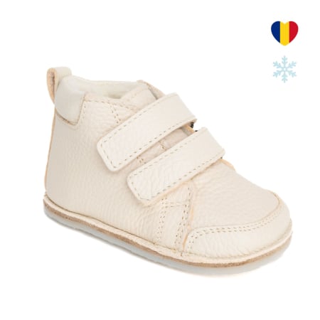 Ghete - ​​​​​​​Ghetute Barefoot Copii din Piele Naturala Imblanite – Primii Pasi, Talpa Flexibila Cauciuc, Iarna | Melvelo - Crem