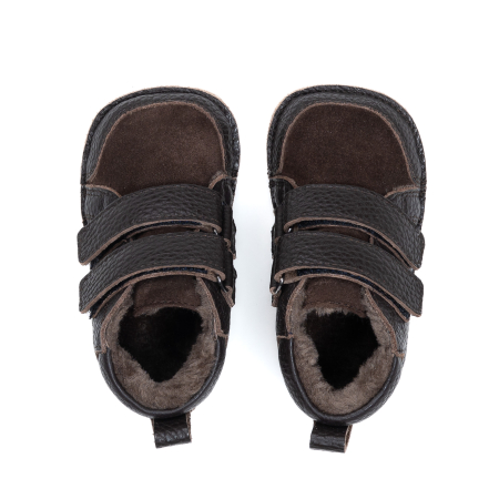 ​​​​​​​Ghetute Barefoot Copii din Piele Naturala Imblanite – Primii Pasi, Talpa Flexibila Cauciuc, Iarna | Melvelo - Dark Oak [1]