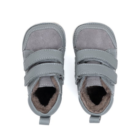 ​​​​​​​Ghetute Barefoot Copii din Piele Naturala Imblanite – Primii Pasi, Talpa Flexibila Cauciuc, Iarna | Melvelo - Stone Grey [1]