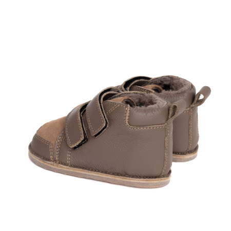 ​​​​​​​Ghetute Barefoot Copii din Piele Naturala Imblanite – Primii Pasi, Talpa Flexibila Cauciuc, Iarna | Melvelo - Cappuccino Brown [2]