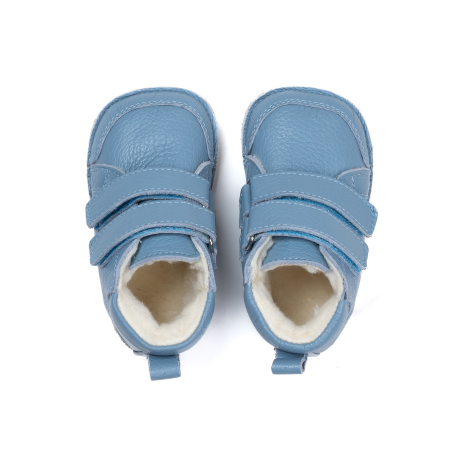 ​​​​​​​Ghetute Barefoot Copii din Piele Naturala Imblanite – Primii Pasi, Talpa Flexibila Cauciuc, Iarna | Melvelo - Baby Blue [1]