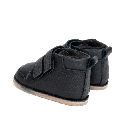 ​​​​​​​Ghetute Barefoot Copii din Piele Naturala Imblanite – Primii Pasi, Talpa Flexibila Cauciuc, Iarna | Melvelo - Black [2]
