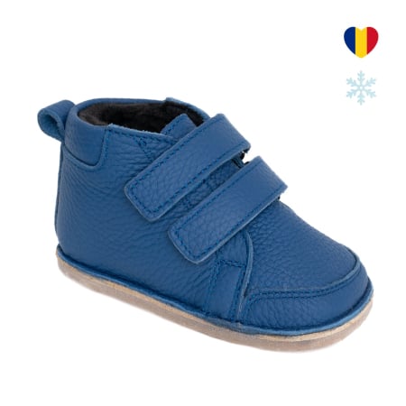 Ghete - ​​​​​​​Ghetute Barefoot Copii din Piele Naturala Imblanite – Primii Pasi, Talpa Flexibila Cauciuc, Iarna | Melvelo - Blue
