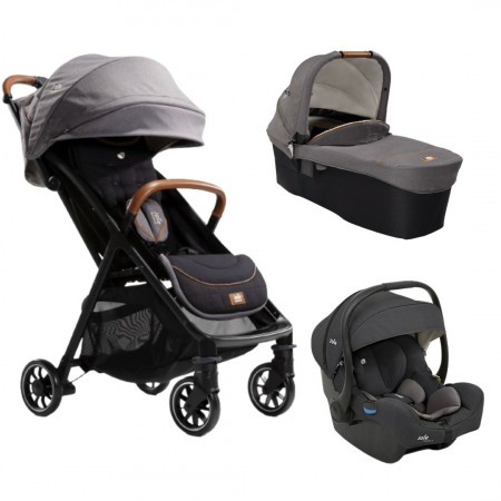 Carucioare 3 in 1 - Joie - Carucior pentru copii ultracompact  3 in 1 Parcel Carbon / i-Gemm Shale ( Carucior Parcel Carbon + Landou Ramble XL Carbon + Scoica auto i-Gemm nastere- 85 cm, Shale)