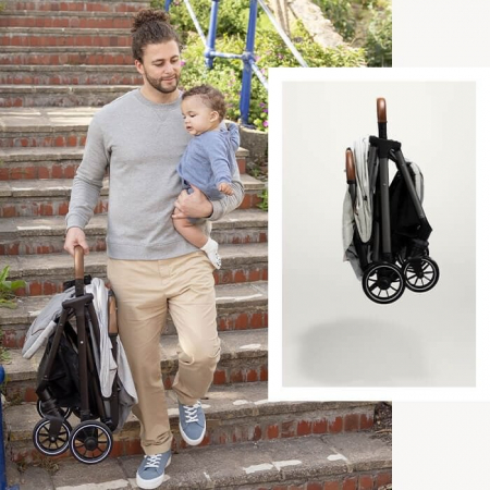Joie - Carucior pentru copii ultracompact  3 in 1 Parcel Oyster / i-Snug Shale ( Carucior Parcel Oyster + Landou Ramble XL Oyster + Scoica auto i-Snug cu tetiera reglabila, nastere - 75 cm, Shale) [10]