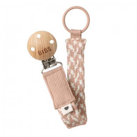 Suzete si accesorii - Lantisor clip pentru suzeta, textil, BIBS - Blush / Ivory