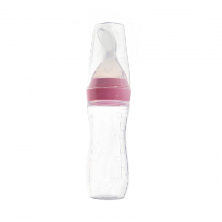 Servire masa copii - Lingurita cu rezervor din silicon moale pentru bebe, gradata, Melvelo - Pink