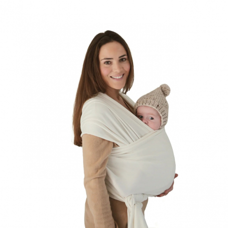 Marsupii si hamuri bebe - Marsupiu elastic din bumbac organic pentru purtarea bebelusului, Mushie - Ivory
