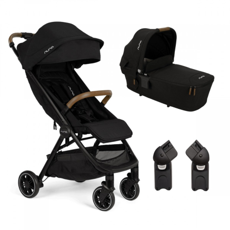 Carucioare 2 in 1 - Nuna - Set carucior ultracompact TRVL Caviar + Adaptori TRVL + Landou LYTL Caviar