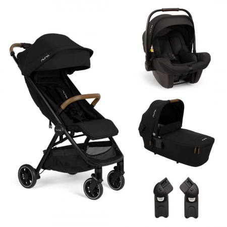 Carucioare 3 in 1 - Nuna - Set carucior ultracompact TRVL Caviar + Adaptori TRVL + Landou LYTL Caviar + Scoica auto i-Size PIPA Lite Caviar