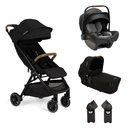 Carucioare 3 in 1 - Nuna - Set carucior ultracompact TRVL Caviar + Adaptori TRVL + Landou LYTL Caviar + Scoica auto i-Size PIPA Next Caviar