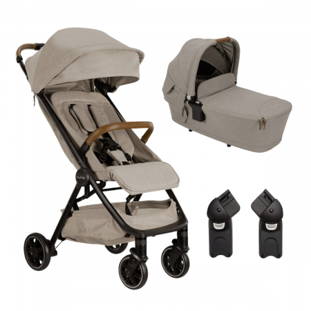 Carucioare 2 in 1 - Nuna - Set carucior ultracompact TRVL Hazelwood + Adaptori TRVL + Landou LYTL Hazelwood