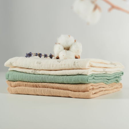 Produse - ONINO - Muselina multifunctionala din bumbac 100% organic, HUG.me, Pure Nature, x3 bucati, 60 x 60 cm, certificata GOTS