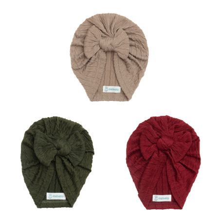 Turbane bebe - Pachet 3 turbane bebelusi cu funda, bumbac, Melvelo, Knitwear - Croissant, Hunter Green, Ruby
