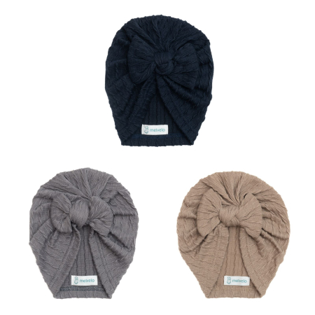 Produse - Pachet 3 turbane bebelusi cu funda, bumbac, Melvelo, Knitwear - Iron, Deep Space, Croissant