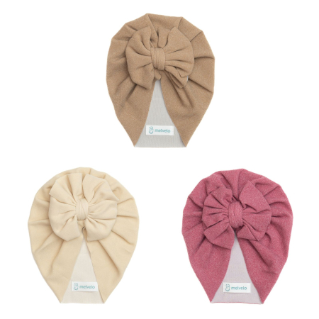 Turbane bebe - Pachet 3 turbane bebelusi cu funda, casmir, Melvelo Cashmere - Brown, Coral, Ruby
