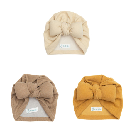 Turbane bebe - Pachet 3 turbane bebelusi cu funda, casmir, Melvelo, Soft - Cream, Dark Oak, Mustard