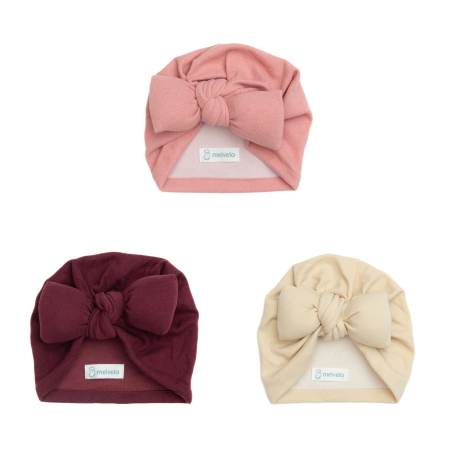 Turbane bebe - Pachet 3 turbane bebelusi cu funda, casmir, Melvelo, Soft - Peach, Ruby, Cream