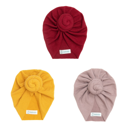 Turbane bebe - Pachet 3 turbane bebelusi Donut, bumbac, Melvelo, Rope - Ruby, Honey Bee, Dusky Lilac