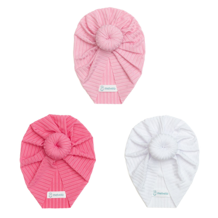 Turbane bebe - Pachet 3 turbane bebelusi Donut, poliester, Melvelo Stripe - Baby Pink, Fuchsia, White