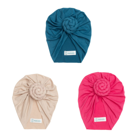 Turbane bebe - Pachet 3 turbane bebelusi Donut, spandex, Melvelo, Rose - Island Sea, Natural, Fuchsia