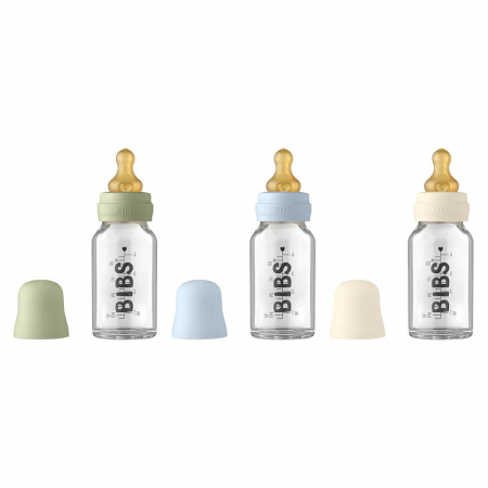 Idei de cadou - Pachet Complet Bibs 110 ml - Sticle lapte anticolici cu biberon din latex - Sage/Baby Blue/Ivory (flux scazut)