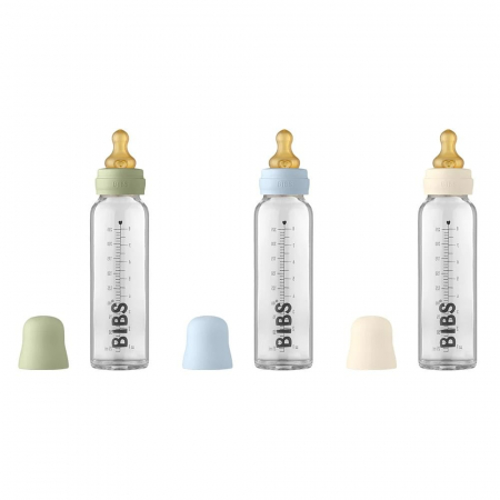 Idei de cadou - Pachet Complet Bibs 225 ml - Sticle lapte anticolici cu biberon din latex - Sage/Baby Blue/Ivory (flux scazut)