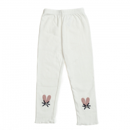 Sosete si dresuri copii - Pantalonasi bebe cu dantela jos, bumbac, model iepuras, Melvelo - White