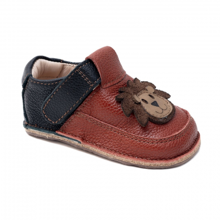 Papucei - Papucei Barefoot Copii, primi pasi, piele naturala, talpa flexibila de cauciuc, Melvelo - Brown / Black / Leo