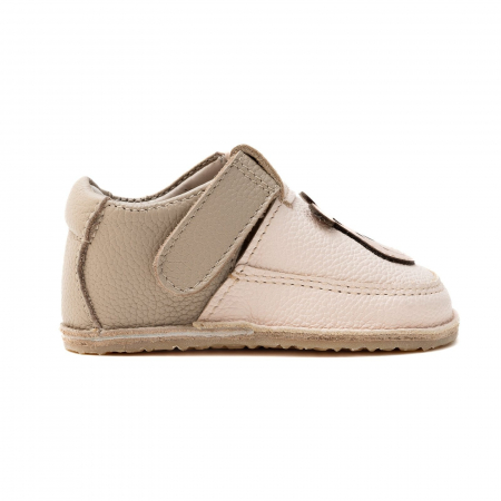 Papucei Barefoot Copii, primi pasi, piele naturala, talpa flexibila de cauciuc, Melvelo - Crem / Olive / Bear [1]