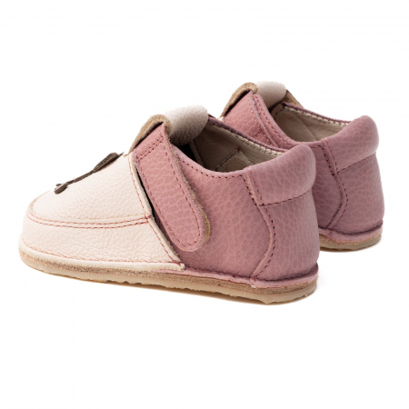 Papucei Barefoot Copii, primi pasi, piele naturala, talpa flexibila de cauciuc, Melvelo - Ivory / Dusty pink / Cat [3]