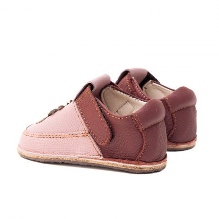 Papucei Barefoot Copii, primi pasi, piele naturala, talpa flexibila de cauciuc, Melvelo - Pink /  Brown / Hipopotam [2]