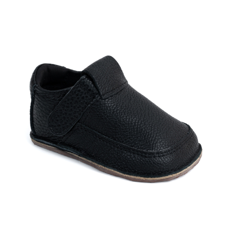 Reduceri - Papucei Barefoot Copii, primii pasi, piele naturala, talpa flexibila de cauciuc, Melvelo - Black