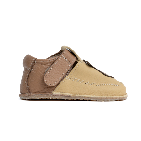 Papucei Barefoot Copii, primii pasi, piele naturala, talpa flexibila de cauciuc, Melvelo - Caramel Beige / Brown / Bear [3]