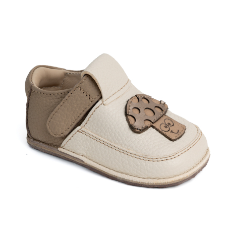Articole de sezon - Papucei Barefoot Copii, primii pasi, piele naturala, talpa flexibila de cauciuc, Melvelo - Crem / Mushroom