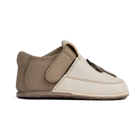 Papucei Barefoot Copii, primii pasi, piele naturala, talpa flexibila de cauciuc, Melvelo - Crem / Mushroom [3]