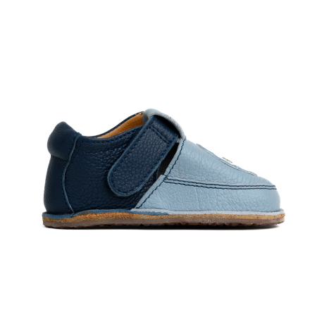 Papucei Barefoot Copii, primii pasi, piele naturala, talpa flexibila de cauciuc, Melvelo - Dusty Blue / Navy [3]