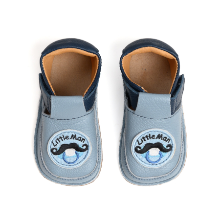Papucei Barefoot Copii, primii pasi, piele naturala, talpa flexibila de cauciuc, Melvelo - Dusty Blue / Navy [1]