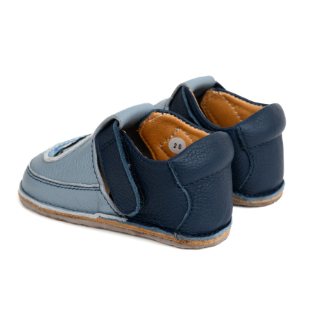 Papucei Barefoot Copii, primii pasi, piele naturala, talpa flexibila de cauciuc, Melvelo - Dusty Blue / Navy [2]