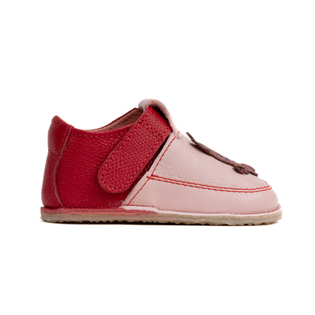 Papucei Barefoot Copii, primii pasi, piele naturala, talpa flexibila de cauciuc, Melvelo - Dusty Pink / Cherry Red / Cat [3]