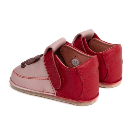 Papucei Barefoot Copii, primii pasi, piele naturala, talpa flexibila de cauciuc, Melvelo - Dusty Pink / Cherry Red / Cat [2]