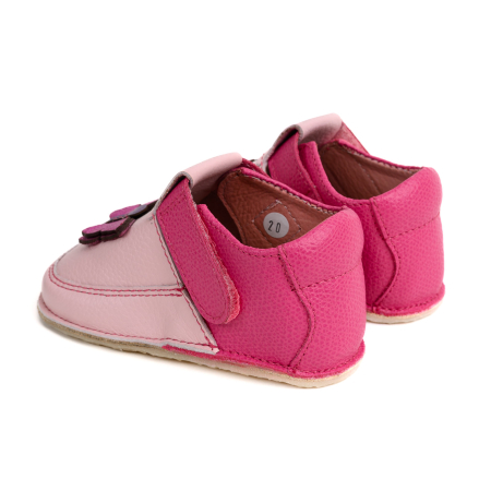 Papucei Barefoot Copii, primii pasi, piele naturala, talpa flexibila de cauciuc, Melvelo - Dusty Pink / Fuchsia / Butterfly [2]