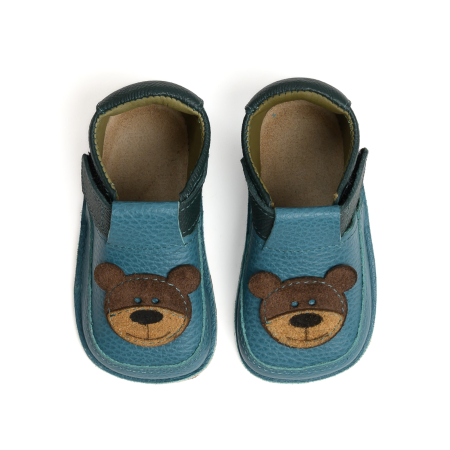 Papucei Barefoot Copii, primii pasi, piele naturala, talpa flexibila de cauciuc, Melvelo - Island Sea / Bear [1]